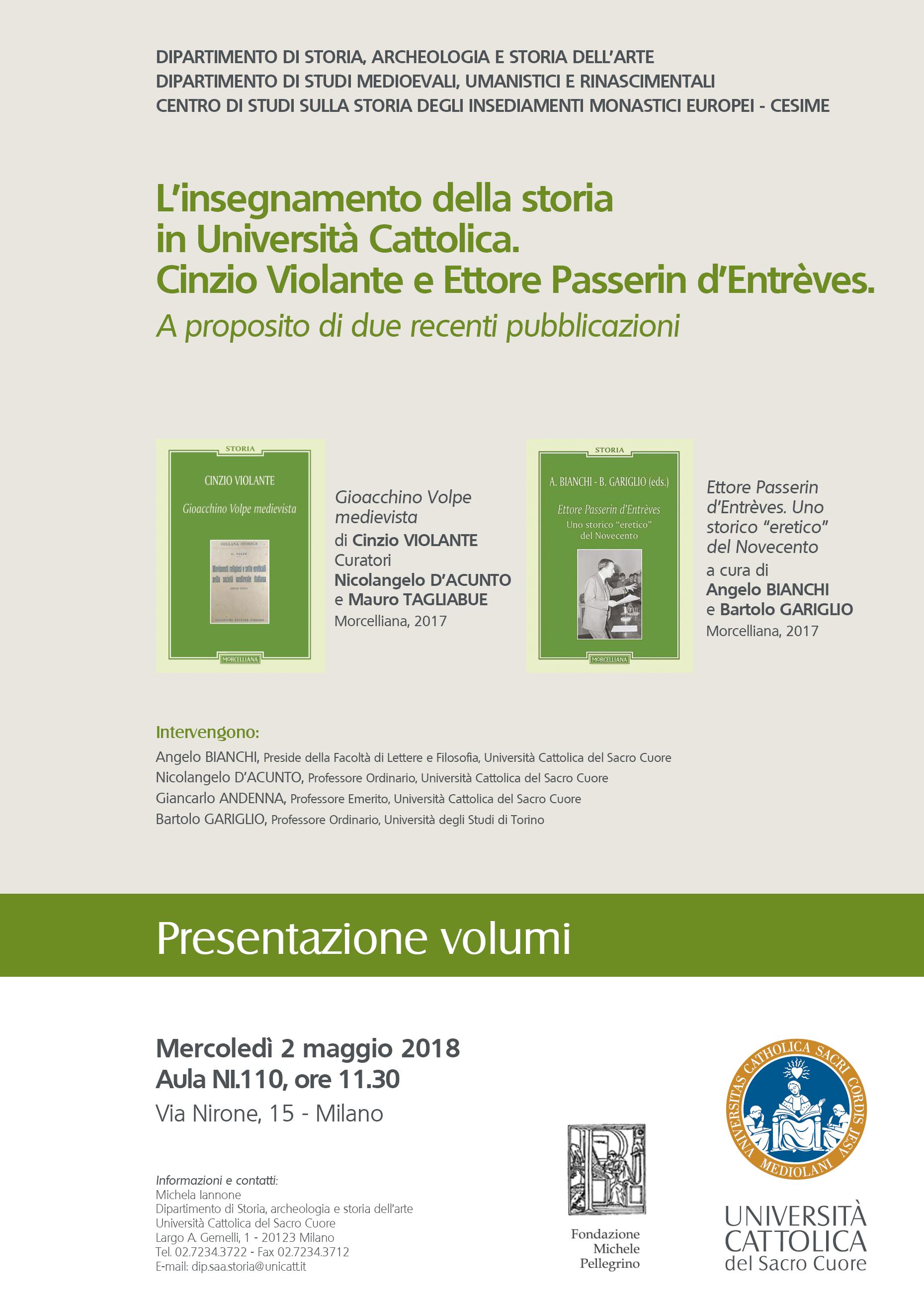 L'insegnamento della storia in Università Cattolica. Cinzio Violante ed Ettore Passerin d'Entrèves